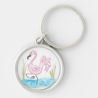 Pink Flamingo #13 by EelKat Wendy C Allen Keychain