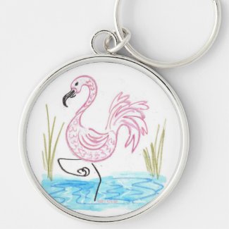 Pink Flamingo #13 by EelKat Wendy C Allen Keychain