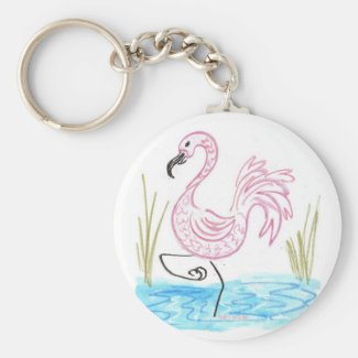 Pink Flamingo #13 by EelKat Wendy C Allen Keychain