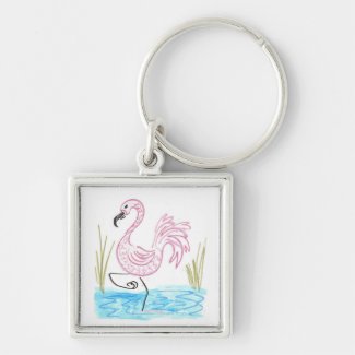 Pink Flamingo #13 by EelKat Wendy C Allen Keychain