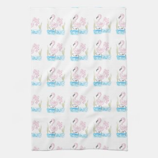 Pink Flamingo #13 by EelKat Wendy C Allen Kitchen Towel