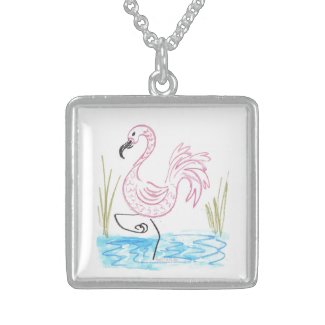Pink Flamingo #13 by EelKat Wendy C Allen Locket Necklace