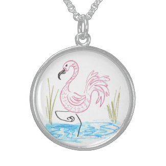 Pink Flamingo #13 by EelKat Wendy C Allen Locket Necklace