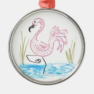 Pink Flamingo #13 by EelKat Wendy C Allen Metal Ornament