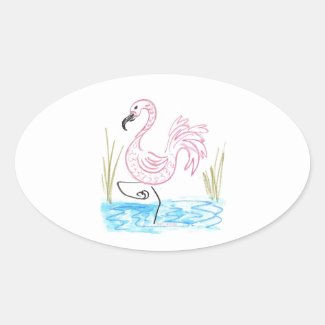 Pink Flamingo #13 by EelKat Wendy C Allen Oval Sticker