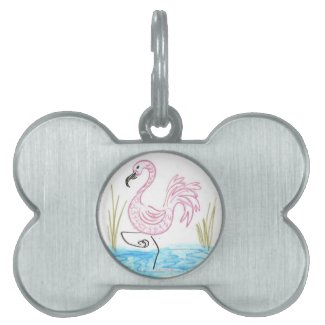 Pink Flamingo #13 by EelKat Wendy C Allen Pet Name Tag