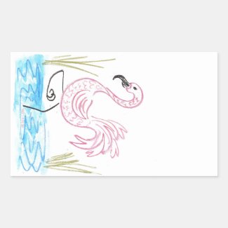 Pink Flamingo #13 by EelKat Wendy C Allen Rectangular Sticker