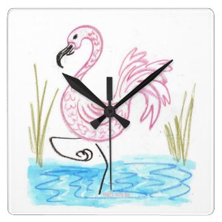Pink Flamingo #13 by EelKat Wendy C Allen Round Clock