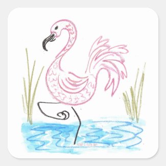 Pink Flamingo #13 by EelKat Wendy C Allen Square Sticker