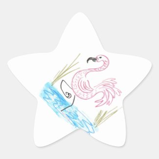 Pink Flamingo #13 by EelKat Wendy C Allen Star Sticker