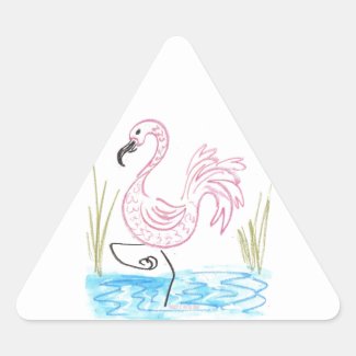 Pink Flamingo #13 by EelKat Wendy C Allen Triangle Sticker