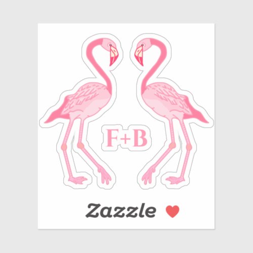 Pink Flamingo  2 Tropical Flamingos  Monogram Sticker