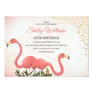 Pink Flamingo 40th birthday Invitation