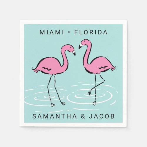 Pink Flamingo Add Names and Location Paper Napkins
