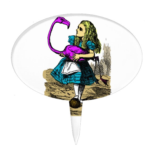 Pink Flamingo Alice in Wonderland Cake Pick Topper (Front)