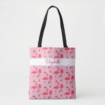 Pink Flamingo All Over Print With Name Tote Bag by elizme1 at Zazzle