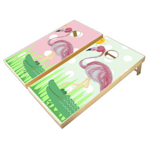 Pink Flamingo Alligator adult kids Cornhole Set