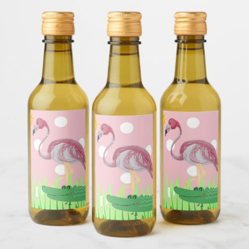 Pink Flamingo Alligator Stickers Wine Label