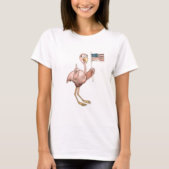 Pink Flamingo American Flag Number One T-Shirt (Front)