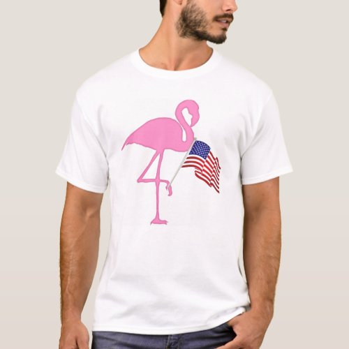 Pink Flamingo American Flag T_Shirt