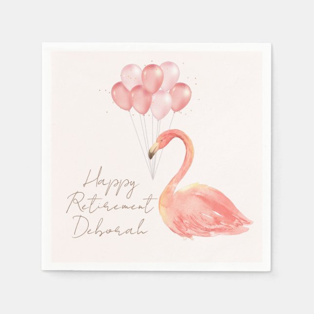 Pink Flamingo and Balloons Custom Retirement Party Napkins (Front)