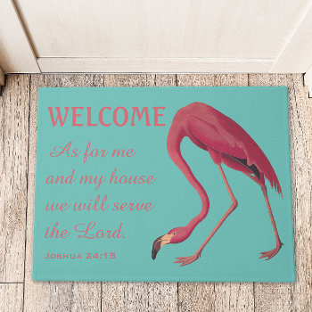 Pink Flamingo And Bible Verse Doormat by AudubonReproductions at Zazzle