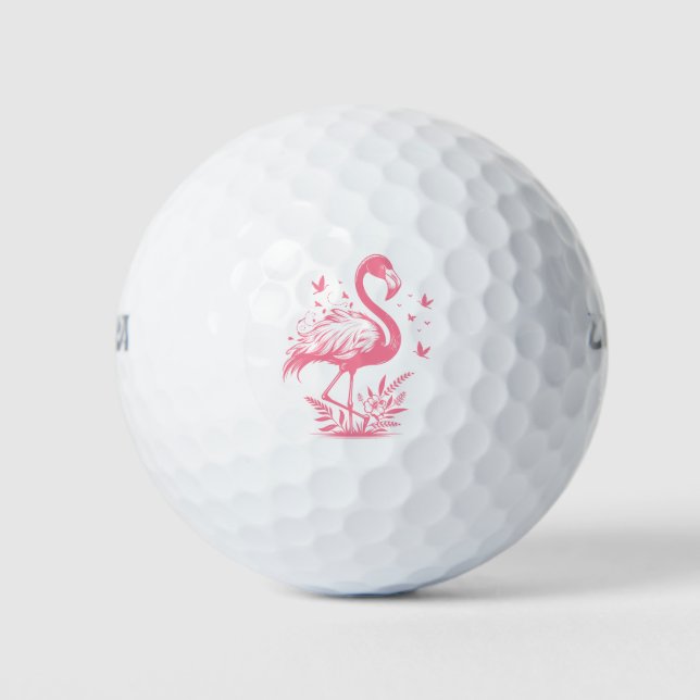Pink flamingo and butterflies golf balls (Front)
