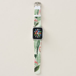 Pink flamingo and exotic flowers, palm leaves. Flo Apple Watch Band