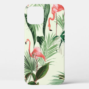 Pink flamingo and exotic flowers, palm leaves. Flo iPhone 12 Case