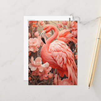 Pink Flamingo and Flowers Postcard