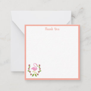 Pink Flamingo And Flowers Thank You Note Card