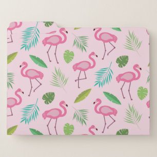 Pink Flamingo and Green Tropical Leaves  File Folder