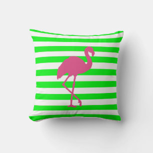 Pink Flamingo and Lime Stripe Throw Pillow