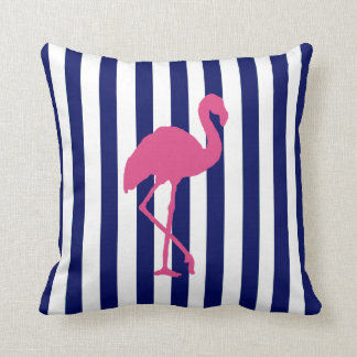 Pink Flamingo and Navy Stripe Throw Pillow