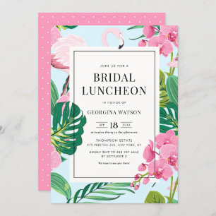 Pink Flamingo and Orchids Tropical Bridal Luncheon Invitation