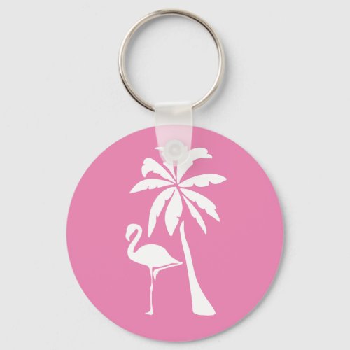 Pink Flamingo and Palm Keychain