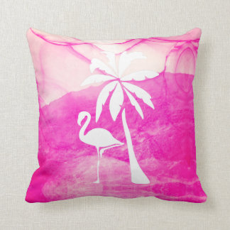 Pink Flamingo and Palm Throw Pillow