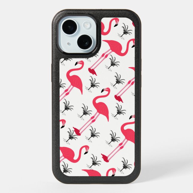 Pink Flamingo and Palm Tree iPhone 15 Case (Back)