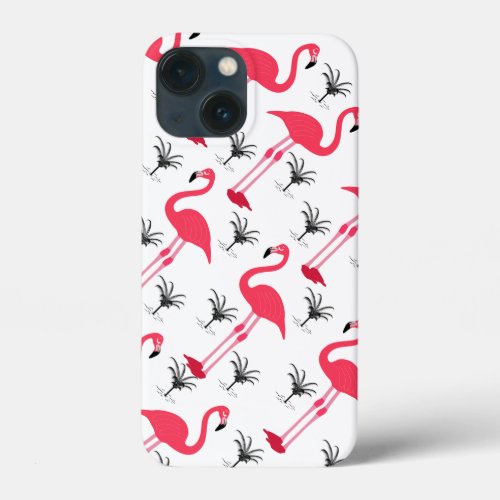 Pink Flamingo and Palm Tree Pattern  iPhone 13 Mini Case