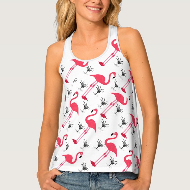 Pink Flamingo and Palm Tree Tank Top (Front)