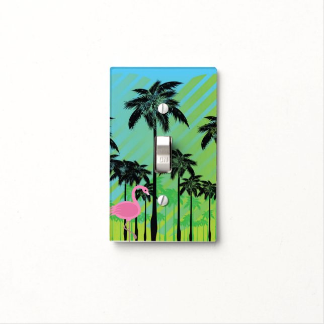pink flamingo and palm trees light switch cover (In Situ)