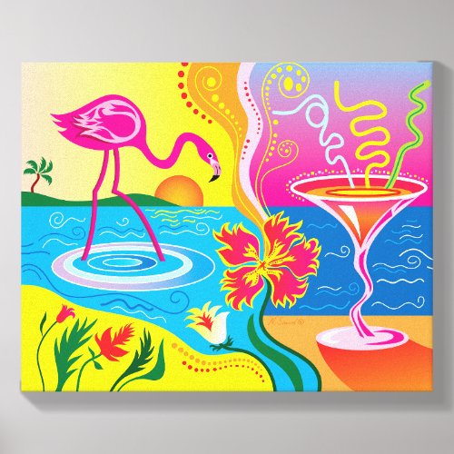 Pink Flamingo and Summer Cocktail Canvas Photo Tile