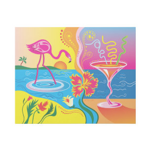 Pink Flamingo and Summer Cocktail Gallery Wrap