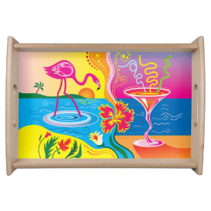 Pink Flamingo and Summer Cocktail Serving Tray