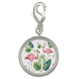 Pink Flamingo and Tropical Leaves Charm