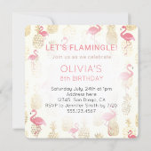 pink flamingo and tropical pineapples invitation (Back)