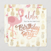 pink flamingo and tropical pineapples invitation (Front/Back)