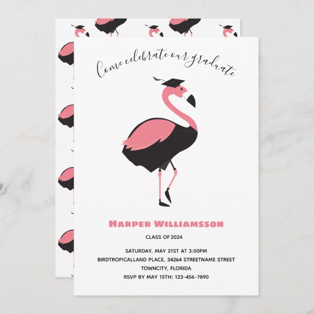 Pink Flamingo Animal Graduation Invitation (Front/Back)