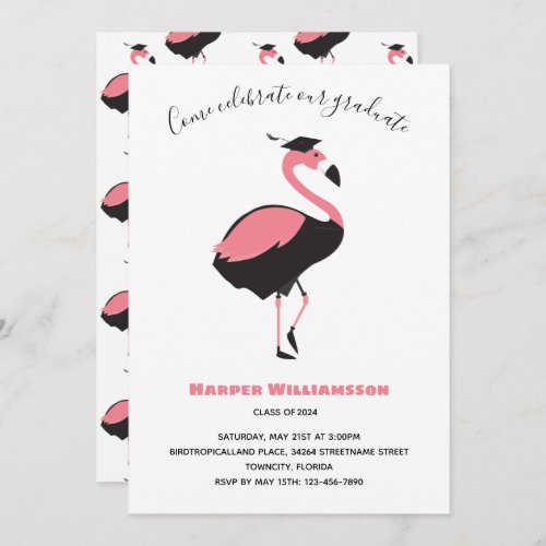 Pink Flamingo Animal Graduation Invitation