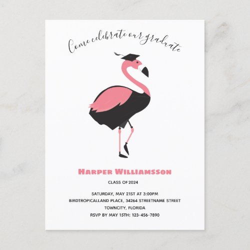 Pink Flamingo Animal Graduation Invitation Postcard